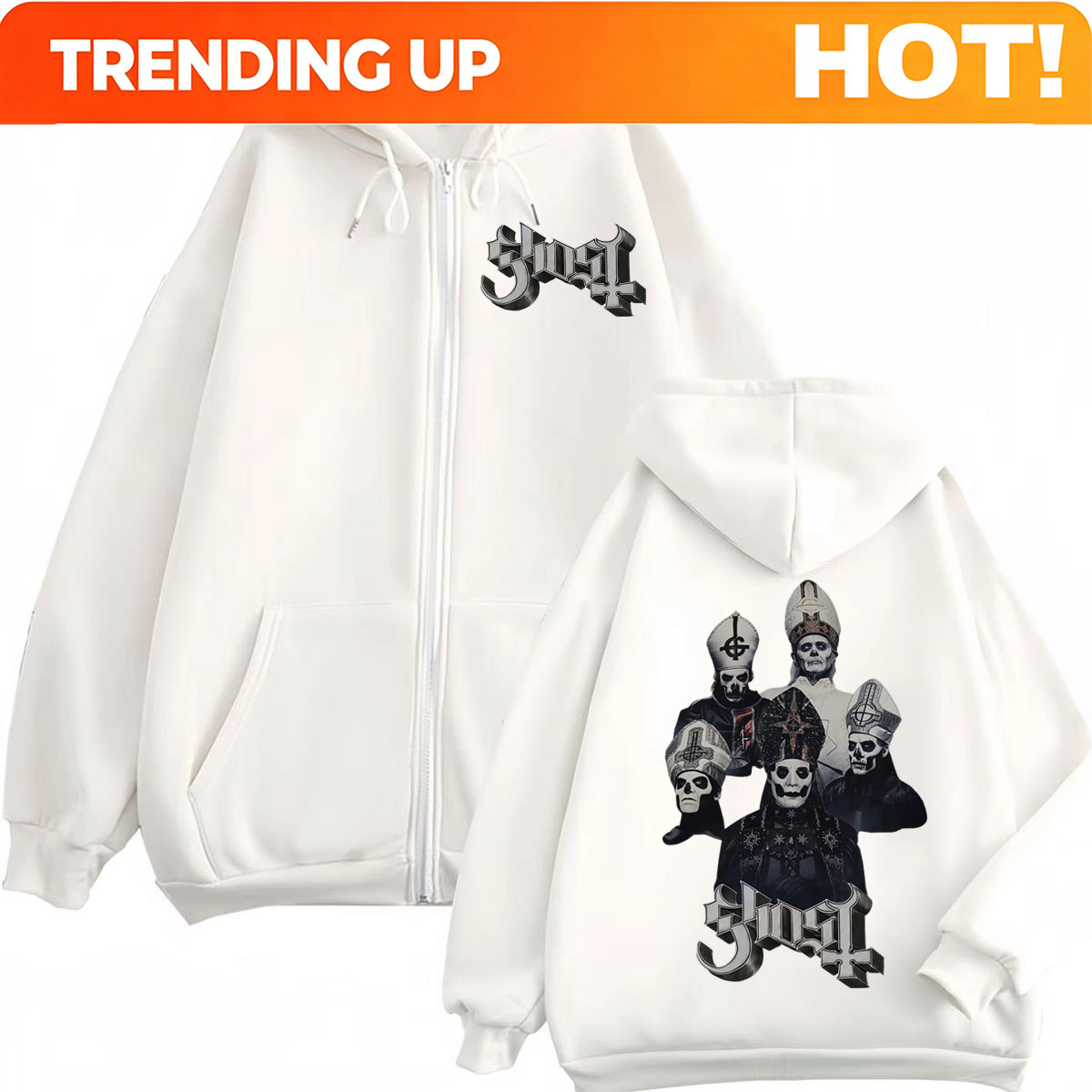 Mens Fashion Zip Up Hoodies - Hot Sale Ghost Band Zipper Hoodie