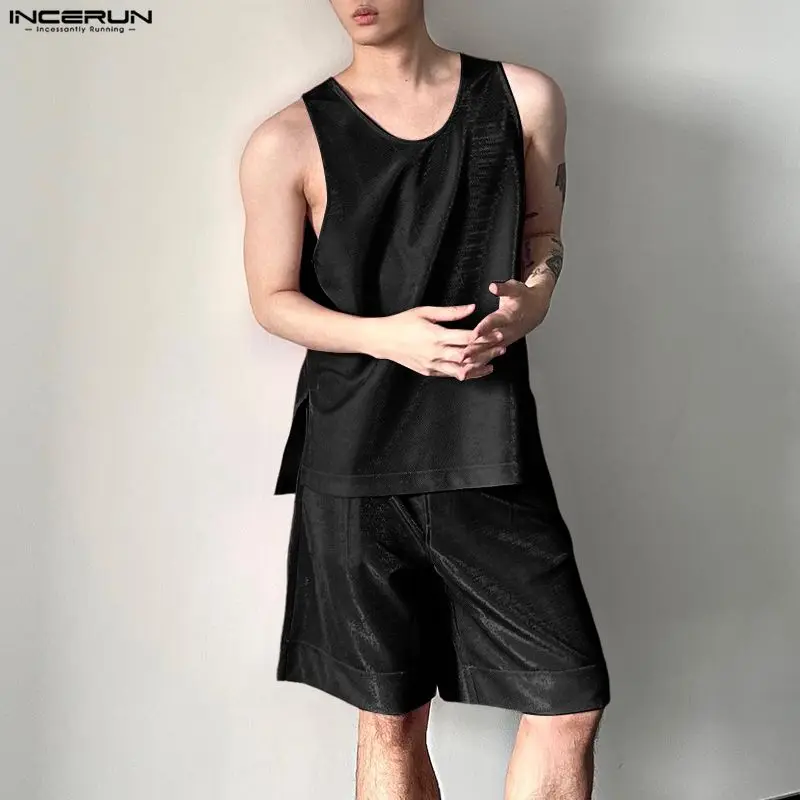 INCERUN Men's Sets Shiny Solid - Mens Fashion Summer 评论和价格