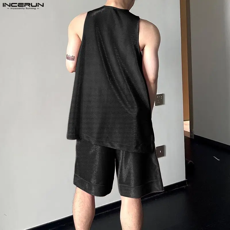 INCERUN Men's Sets Shiny Solid - Mens Fashion Summer 评论和价格