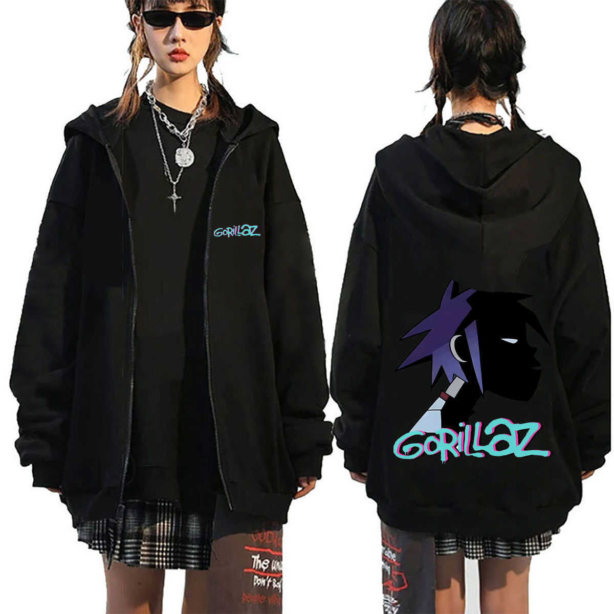 Rock Band Gorillaz Face Graphi - Mens Fashion Zip Up Hoodies 评论和价格