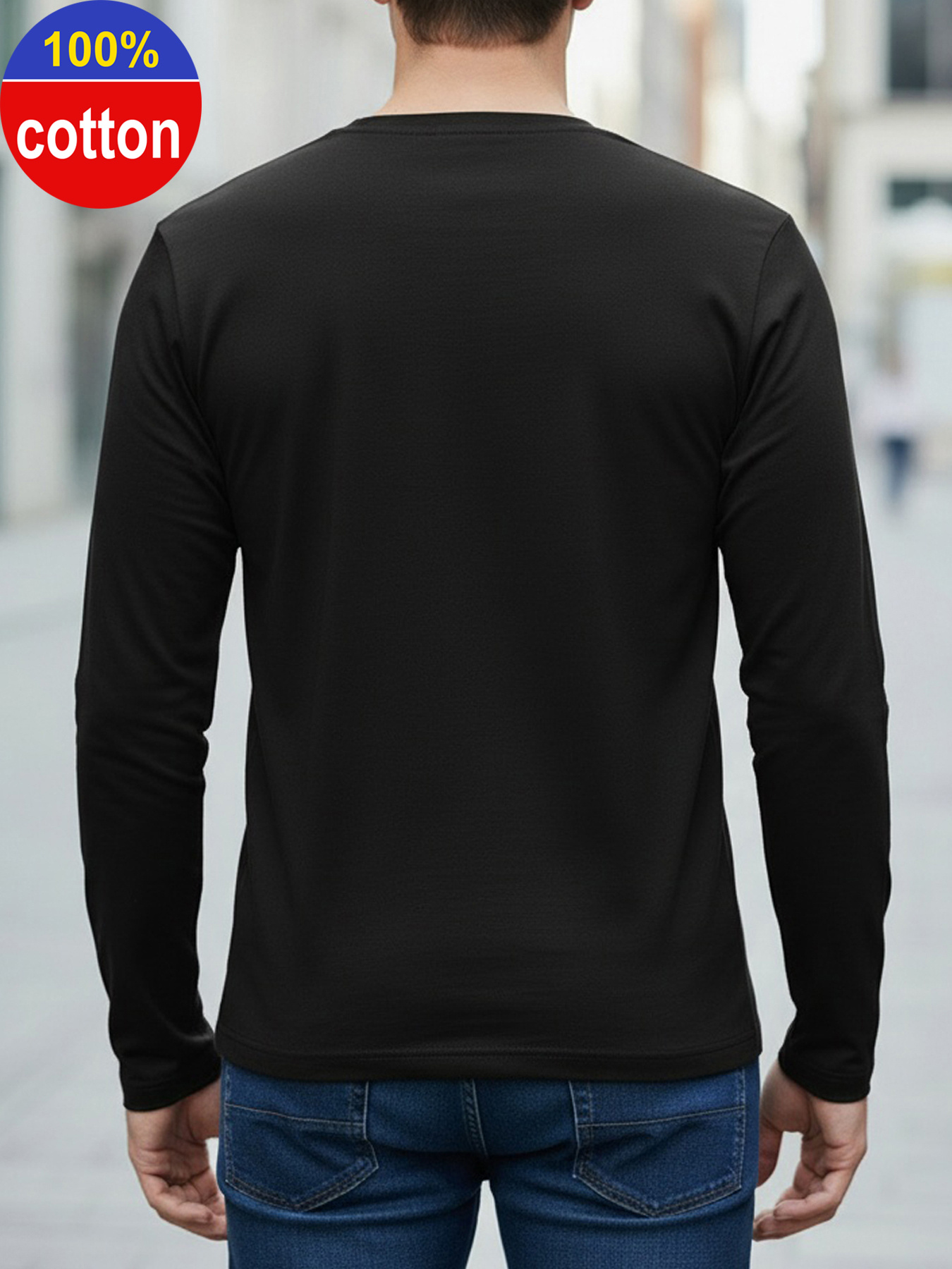 100% Pure Cotton Men's Long Sl - Men'S Fashion T Shirts 评论和价格