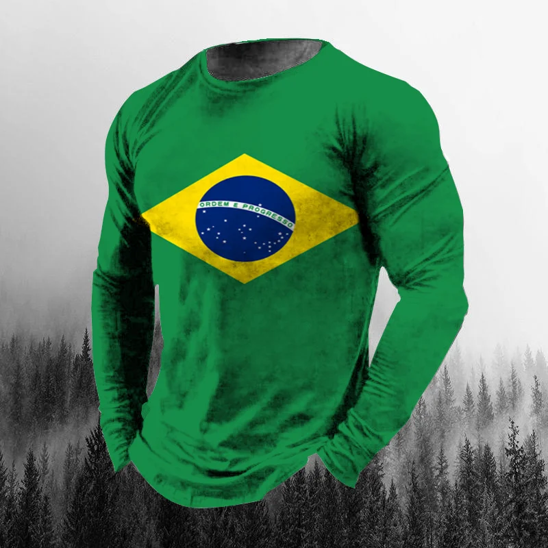 Vintage Brazilian Flag 3D Prin - Men'S Fashion T Shirts 评论和价格