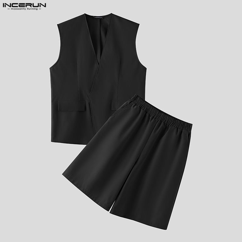 INCERUN Men Sets Solid Color V - Mens Fashion Summer 评论和价格